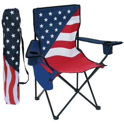 Patriotic Folding Chair w/Removable Cooler, Arm Rests, Cup/Cell Holders, & Matching Carry Bag